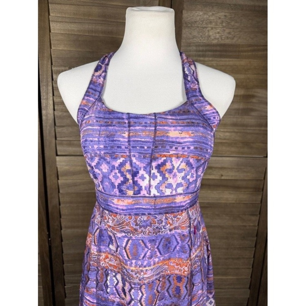 Title Nine Nimblene Halter‎ Dress Purple Ikat Floral Athletic Stretch Size 4 - Picture 4 of 12